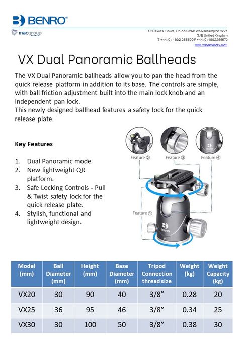 New Benro VX and GX Ball Heads